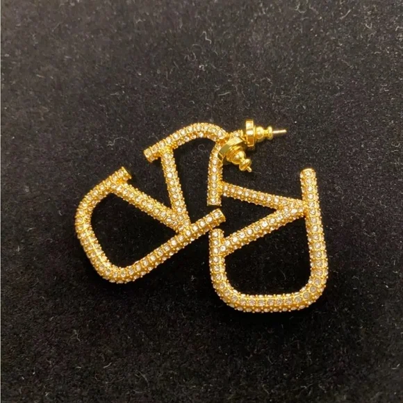 VALENTINO CRYSTAL LARGE LOGO EARRINGS
